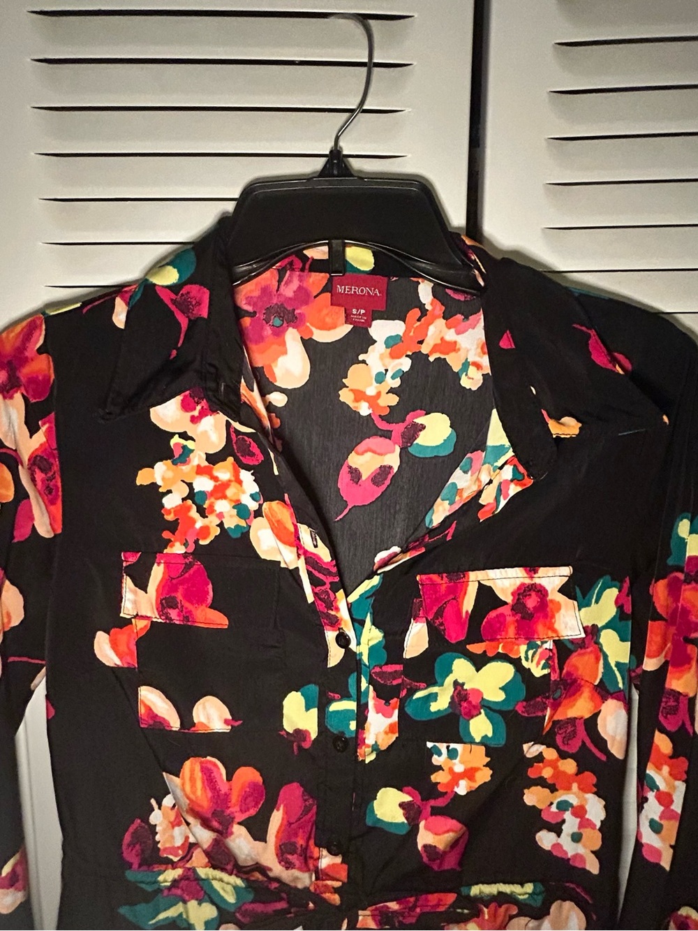 Merona Black Long-Sleeve Floral Shirt Dress - Picture 3 of 10